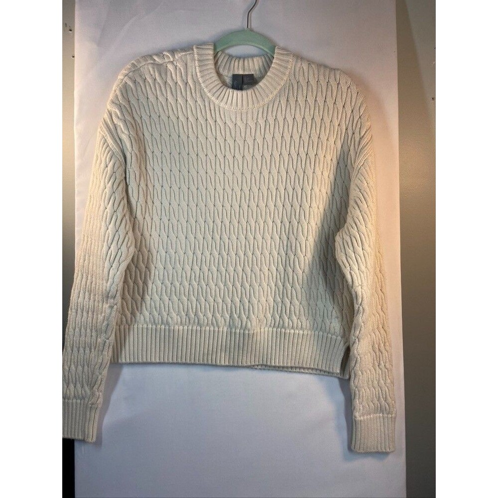 SWEATY BETTY WOMENS SZ 8 CREAM PULLOVER CABLE KNIT SWEATER